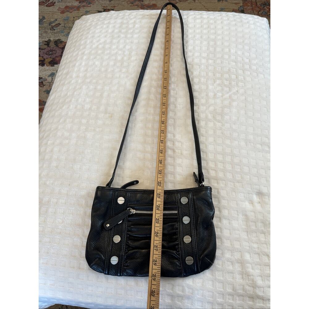 B Markowsky Soft Black Leather Studded Crossbody Bag Purse Animal Print Interior - Picture 9 of 9